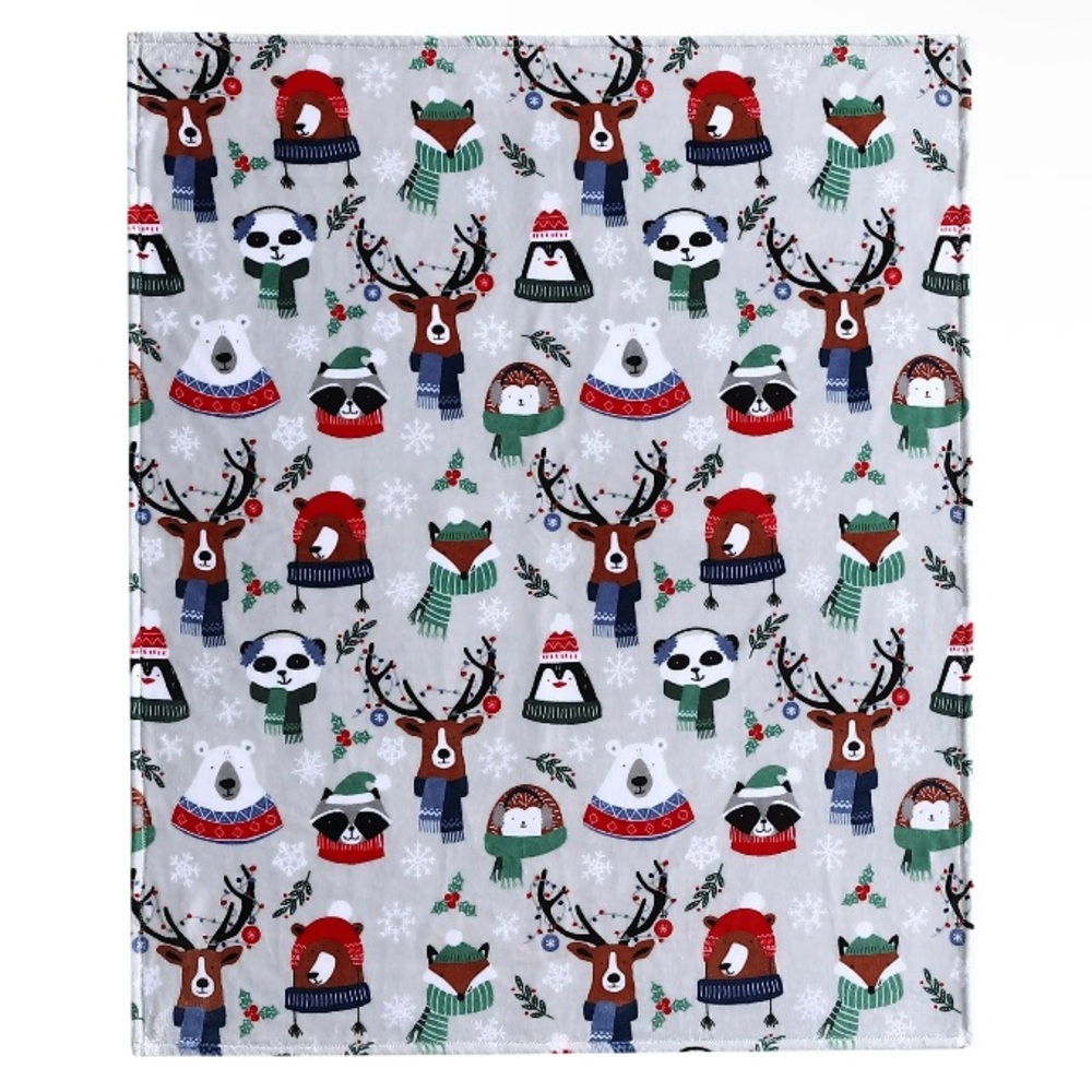 Festive Gray Holiday Throw Blanket - Picture 2 of 4